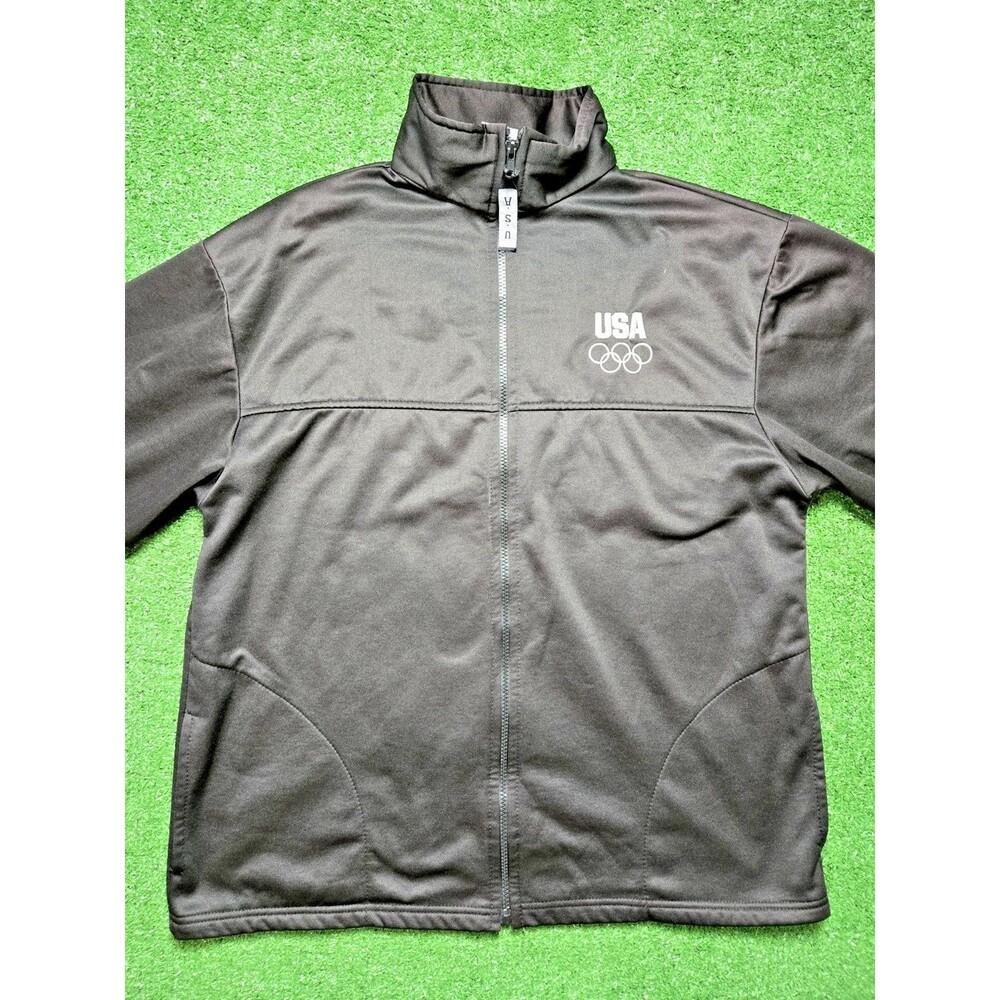 USA Olympic Team Track Jacket Black Full Zip - Men's XL - Made in USA